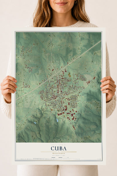 Map of Cuba, Missouri, 18 x 24 inch unframed archival matte print