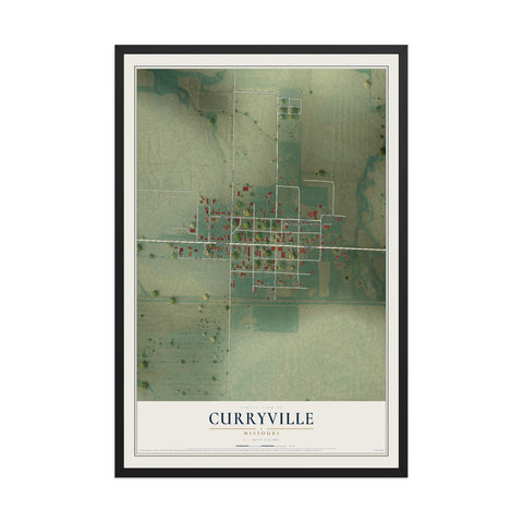 Map of Curryville, Missouri, 12 x 18 inch print in a black wood frame