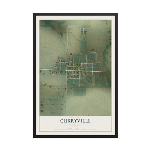 Map of Curryville, Missouri, 12 x 18 inch print in a black wood frame