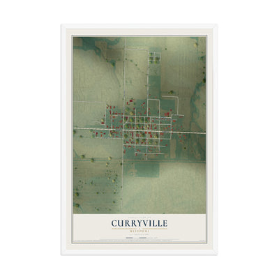 Map of Curryville, Missouri, 12 x 18 inch print in a white wood frame