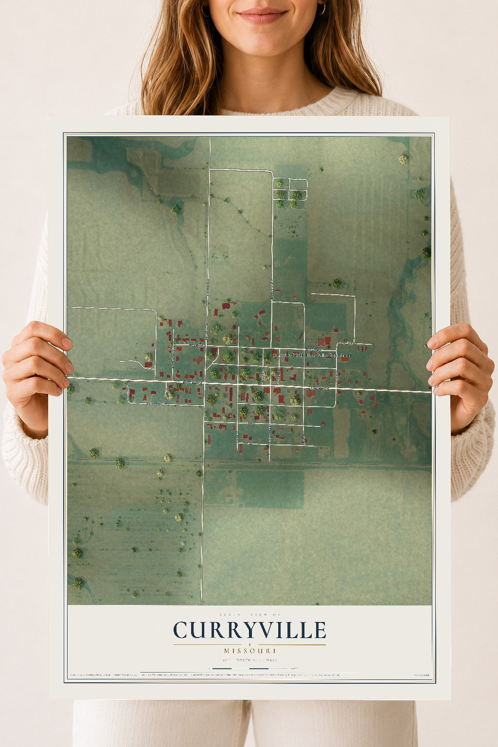 Map of Curryville, Missouri, 18 x 24 inch unframed archival matte print