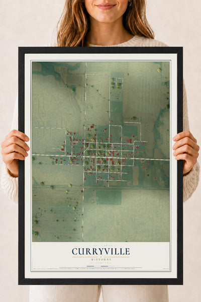 Map of Curryville, Missouri, 18 x 24 inch print in a black wood frame