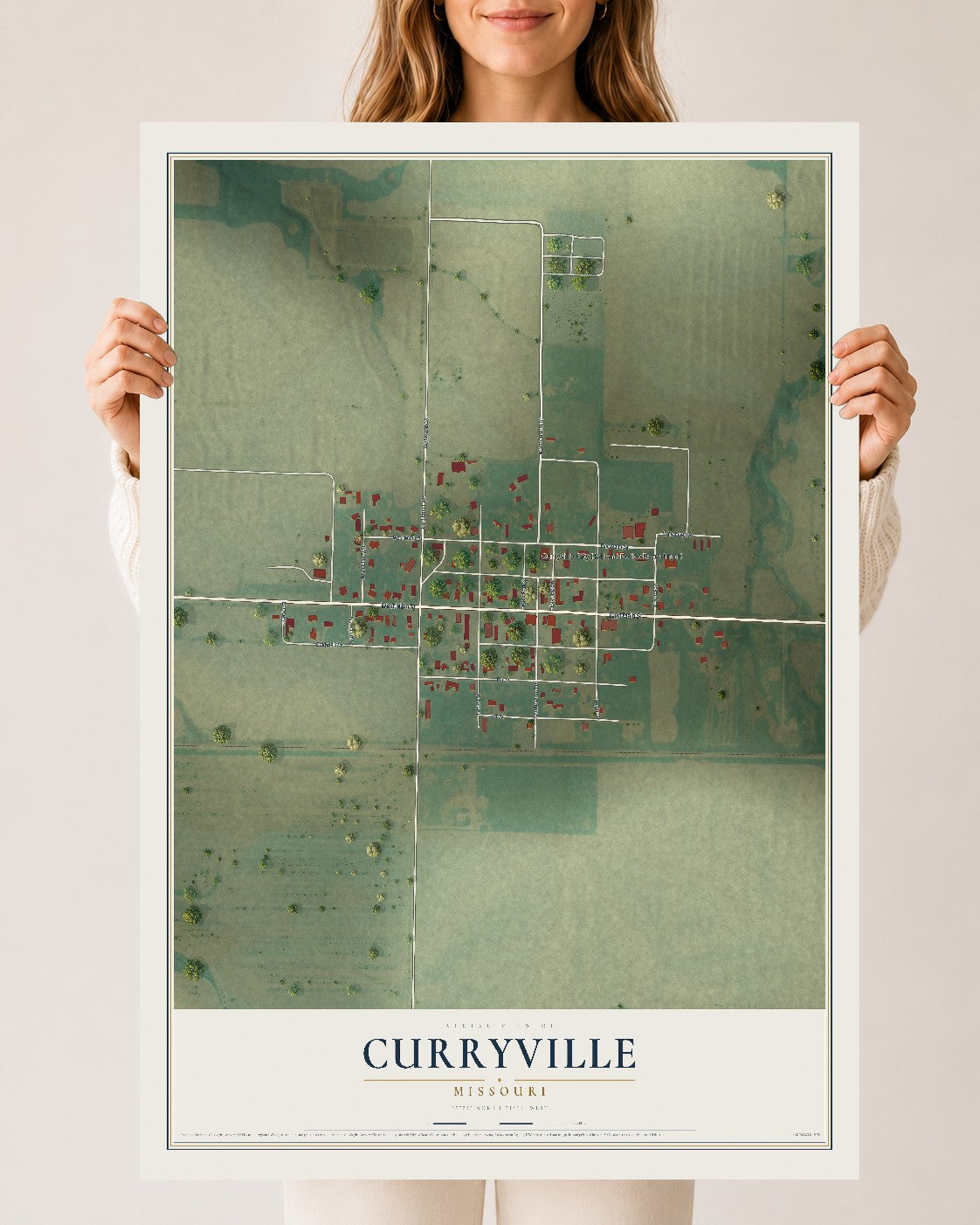 Map of Curryville, Missouri, 24 x 36 inch unframed archival matte print