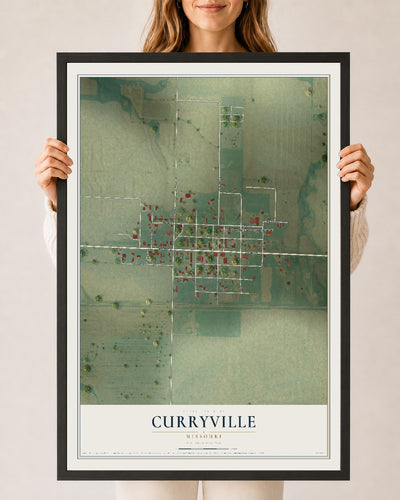 Map of Curryville, Missouri, 24 x 36 inch print in a black wood frame