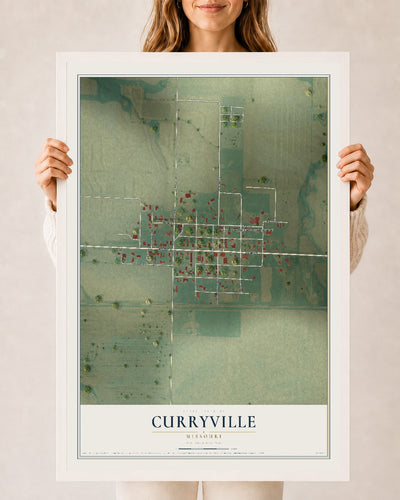 Map of Curryville, Missouri, 24 x 36 inch print in a white wood frame
