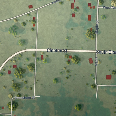 Second close-up of the map of Dadeville, Missouri print showing more streets and buildings