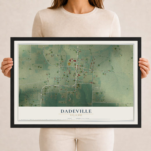 Map of Dadeville, Missouri, 12 x 18 inch print in a black wood frame