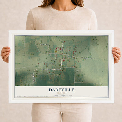 Map of Dadeville, Missouri, 12 x 18 inch print in a white wood frame