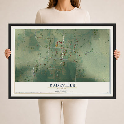 Map of Dadeville, Missouri, 24 x 36 inch print in a black wood frame