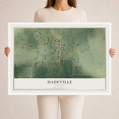 Map of Dadeville, Missouri, 24 x 36 inch print in a white wood frame