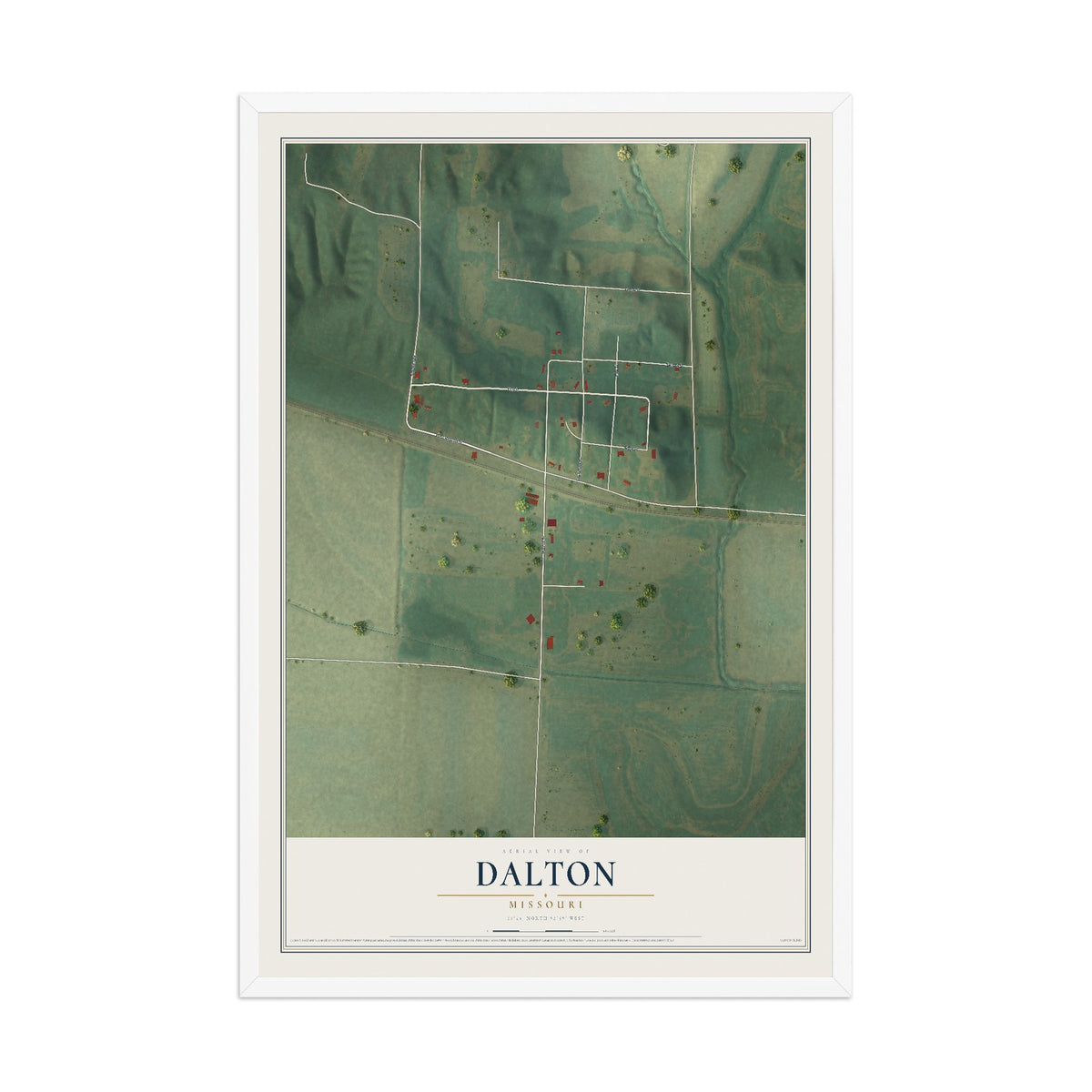 Map of Dalton, Missouri, 12 x 18 inch print in a white wood frame