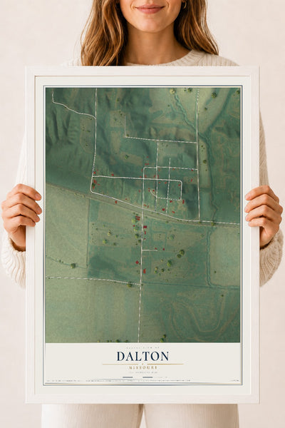 Map of Dalton, Missouri, 18 x 24 inch print in a white wood frame