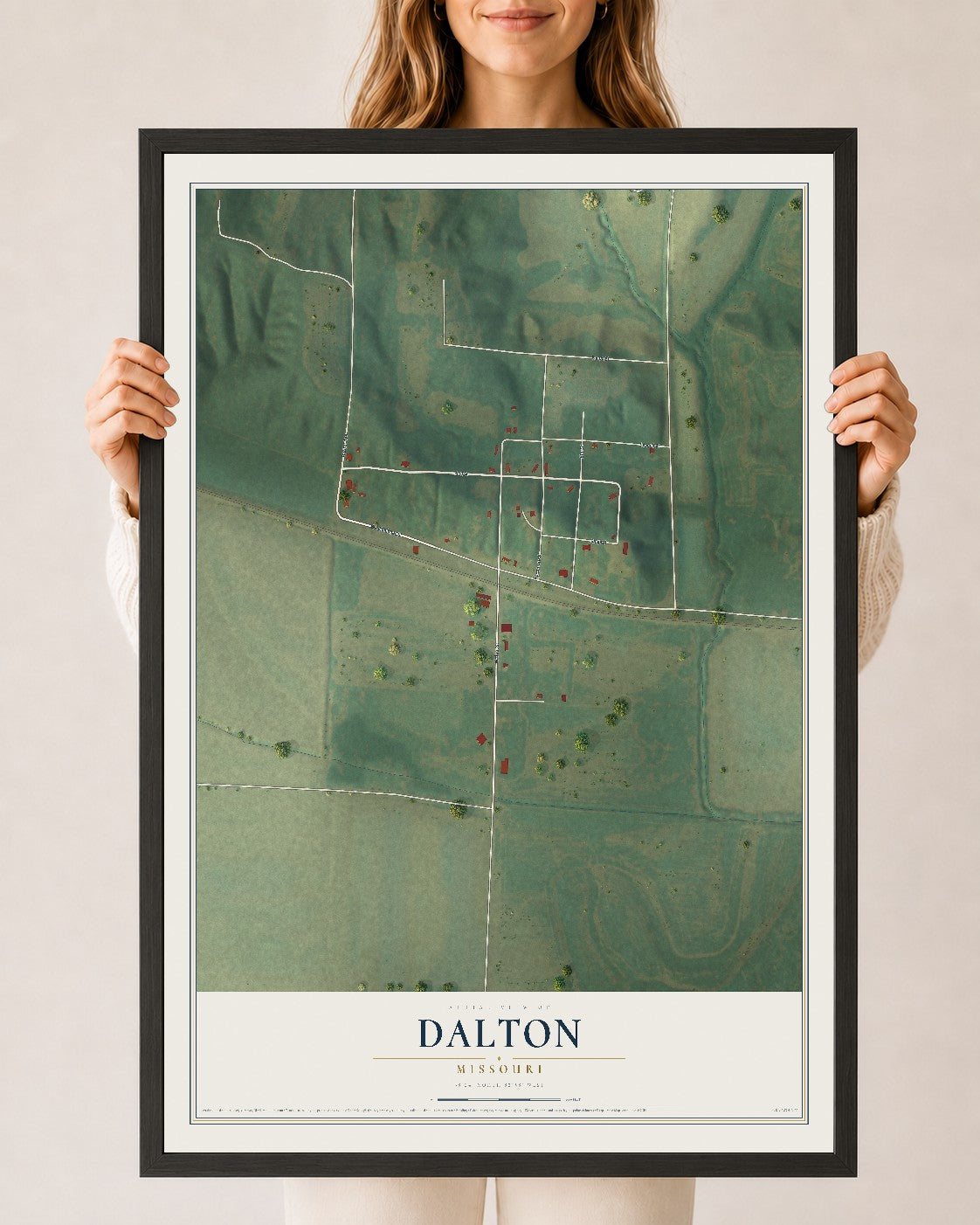 Map of Dalton, Missouri, 24 x 36 inch print in a black wood frame
