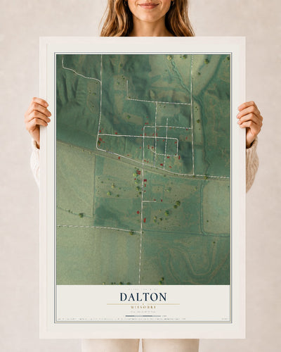 Map of Dalton, Missouri, 24 x 36 inch print in a white wood frame