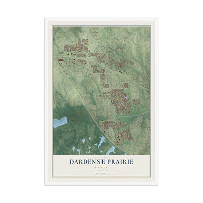 Map of Dardenne Prairie, Missouri, 12 x 18 inch print in a white wood frame