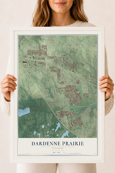 Map of Dardenne Prairie, Missouri, 18 x 24 inch print in a white wood frame