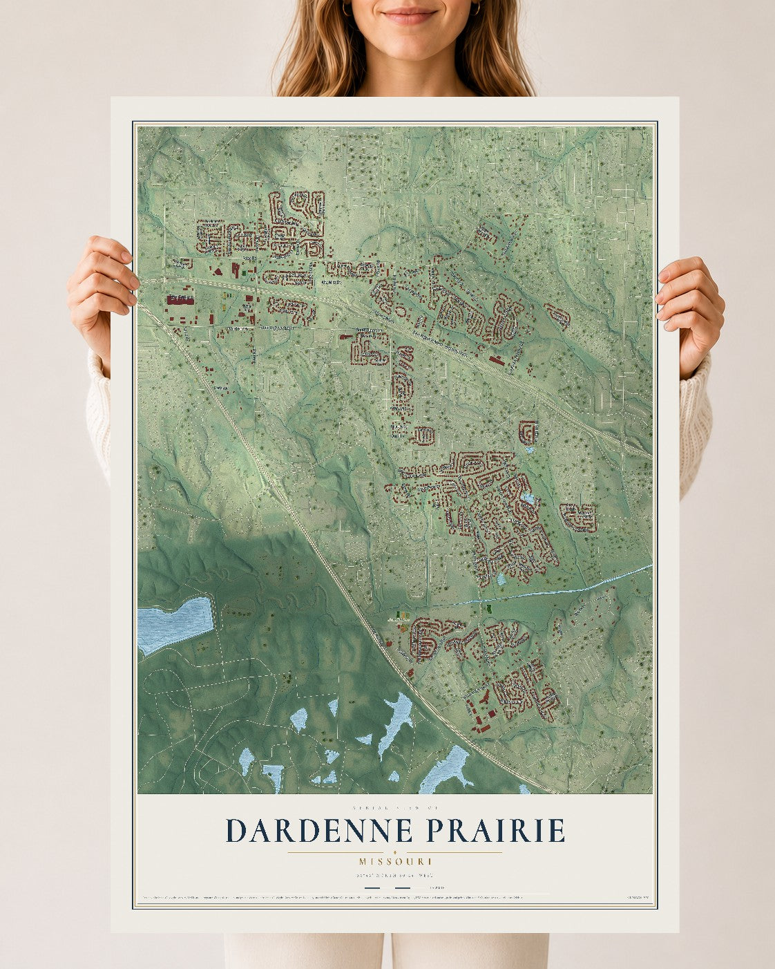Map of Dardenne Prairie, Missouri, 24 x 36 inch unframed archival matte print