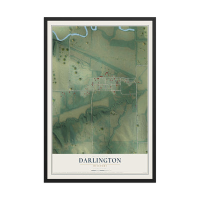 Map of Darlington, Missouri, 12 x 18 inch print in a black wood frame