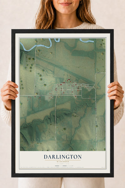 Map of Darlington, Missouri, 18 x 24 inch print in a black wood frame