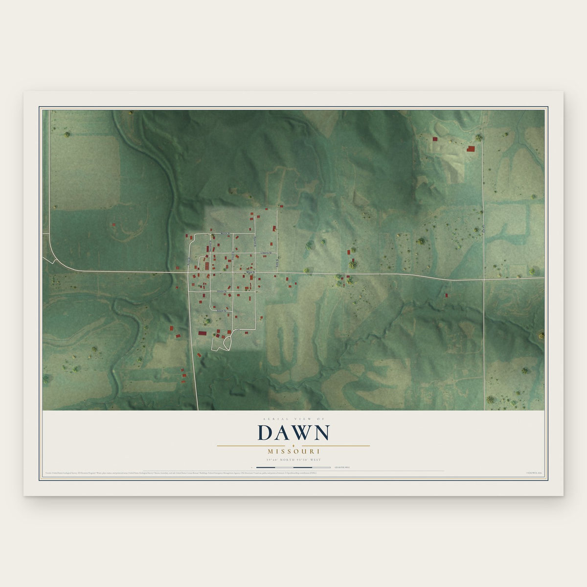 Dawn, Missouri map print, the full design