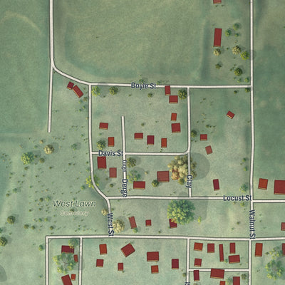 Close-up of the map of De Kalb, Missouri print showing street and building detail