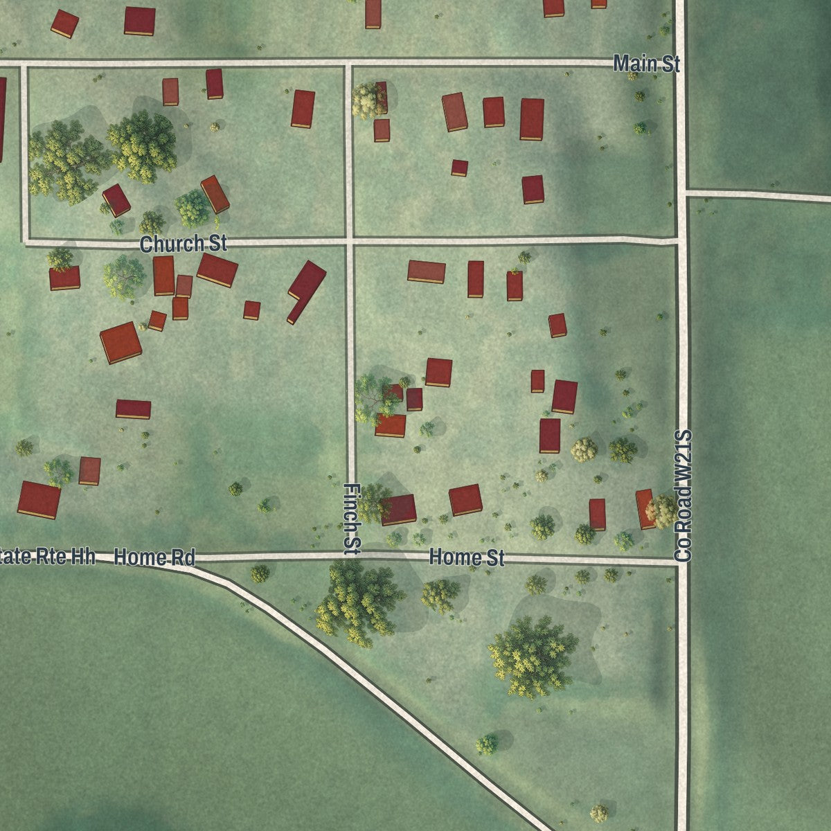 Second close-up of the map of De Kalb, Missouri print showing more streets and buildings