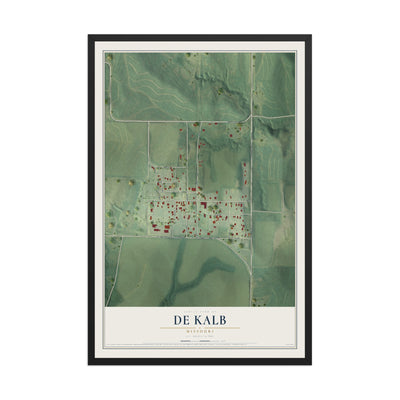 Map of De Kalb, Missouri, 12 x 18 inch print in a black wood frame