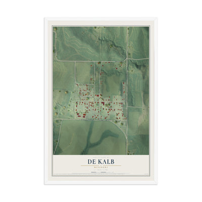 Map of De Kalb, Missouri, 12 x 18 inch print in a white wood frame