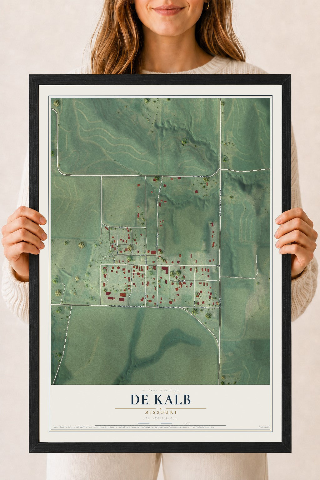Map of De Kalb, Missouri, 18 x 24 inch print in a black wood frame