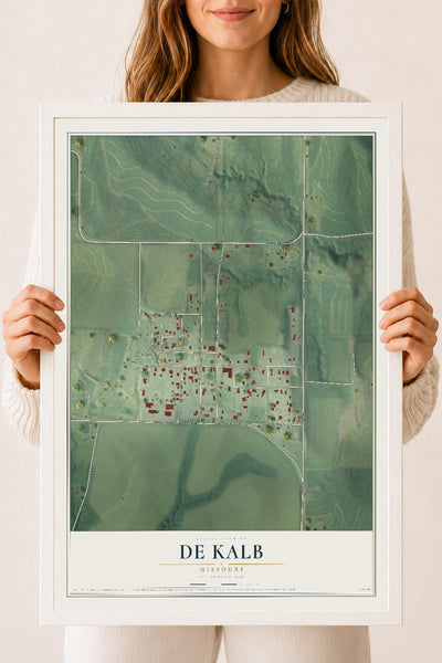 Map of De Kalb, Missouri, 18 x 24 inch print in a white wood frame
