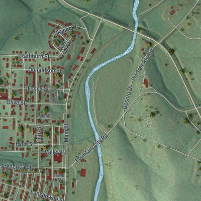 Second close-up of the map of De Soto, Missouri print showing more streets and buildings