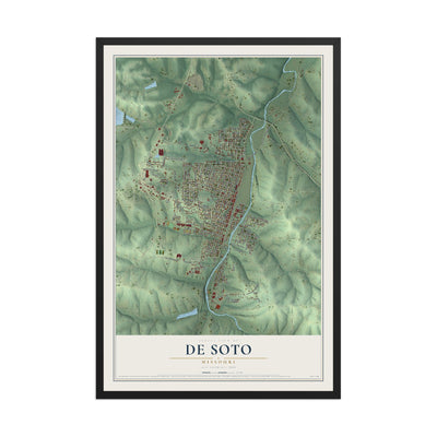 Map of De Soto, Missouri, 12 x 18 inch print in a black wood frame
