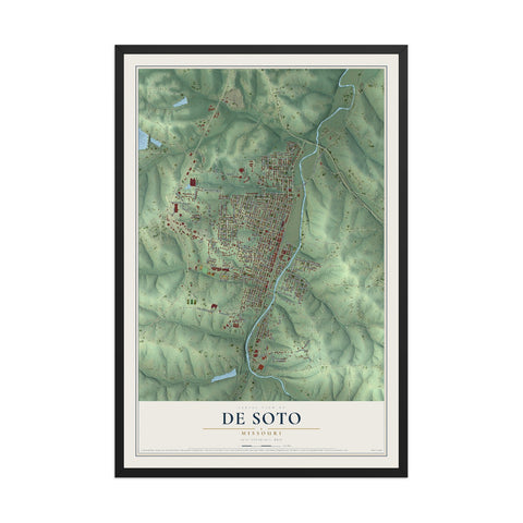Map of De Soto, Missouri, 12 x 18 inch print in a black wood frame