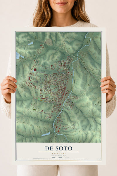 Map of De Soto, Missouri, 18 x 24 inch unframed archival matte print