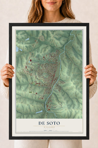 Map of De Soto, Missouri, 18 x 24 inch print in a black wood frame