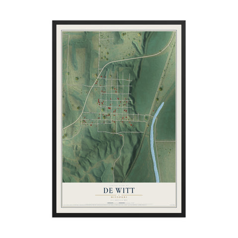 Map of De Witt, Missouri, 12 x 18 inch print in a black wood frame