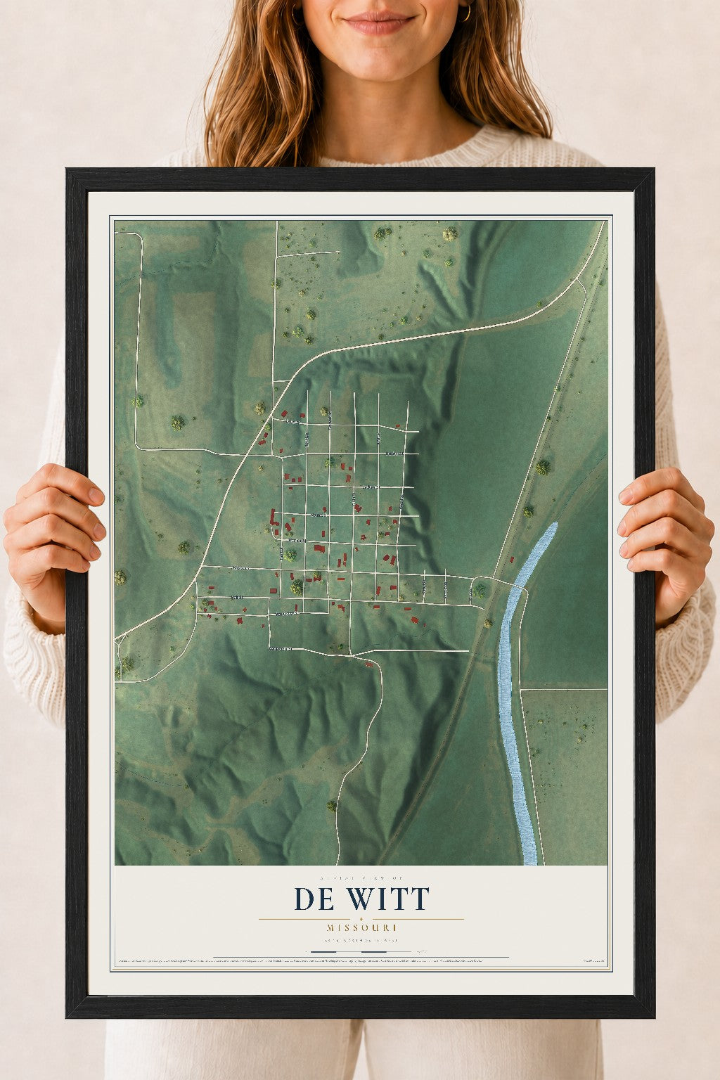 Map of De Witt, Missouri, 18 x 24 inch print in a black wood frame
