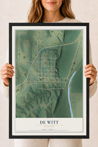 Map of De Witt, Missouri, 18 x 24 inch print in a black wood frame