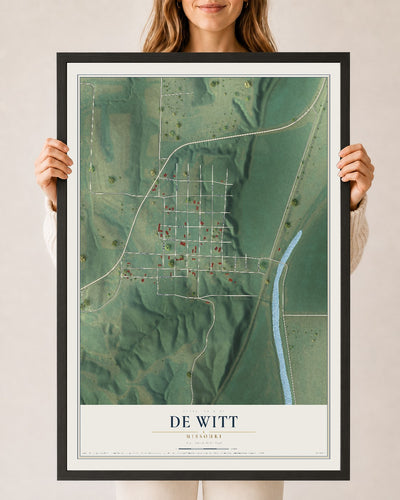 Map of De Witt, Missouri, 24 x 36 inch print in a black wood frame