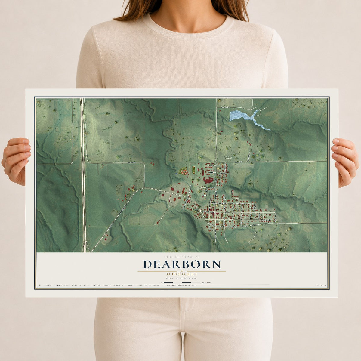 Map of Dearborn, Missouri, 12 x 18 inch unframed archival matte print