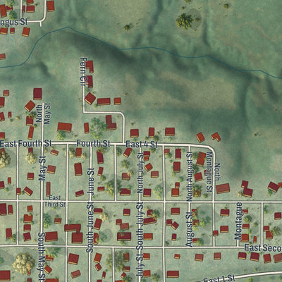 Close-up of the map of Dearborn, Missouri print showing street and building detail