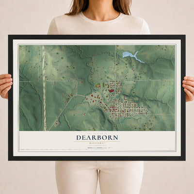 Map of Dearborn, Missouri, 18 x 24 inch print in a black wood frame