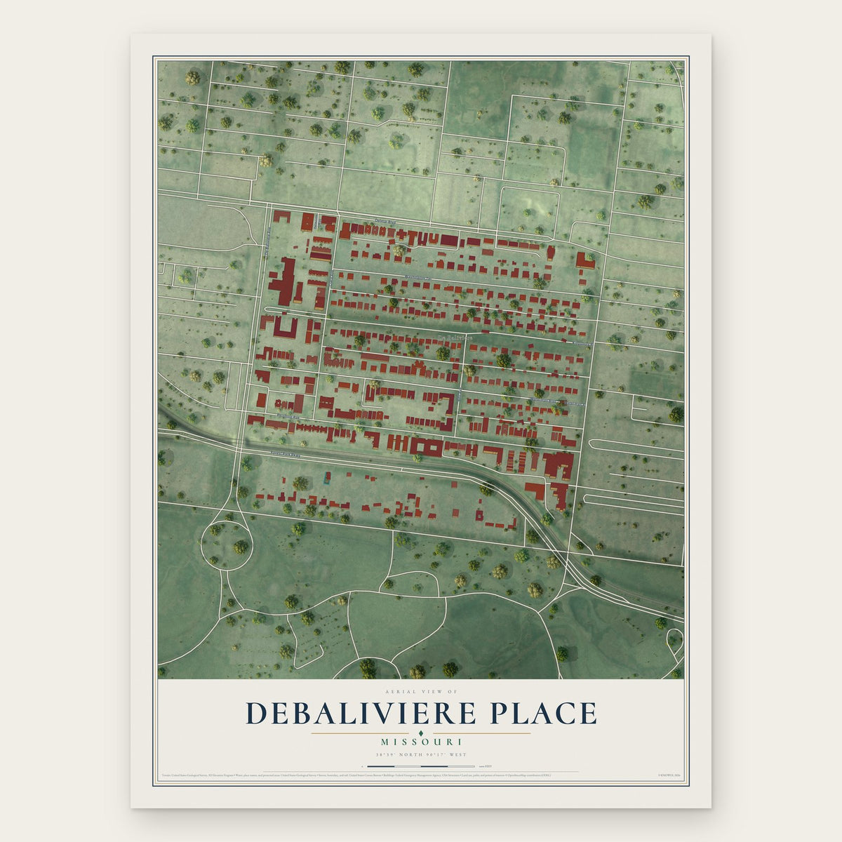 DeBaliviere Place, Missouri map print, the full design