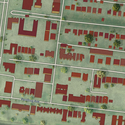 Close-up of the map of DeBaliviere Place, Missouri print showing street and building detail