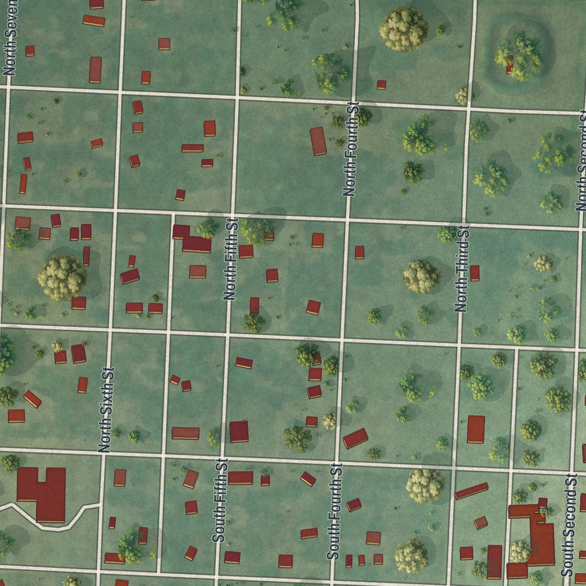 Close-up of the map of Deepwater, Missouri print showing street and building detail