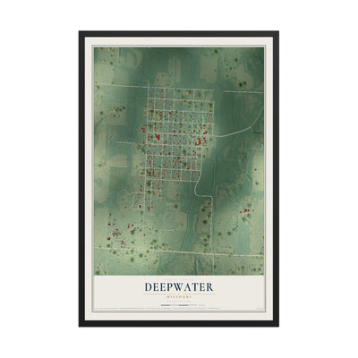 Map of Deepwater, Missouri, 12 x 18 inch print in a black wood frame