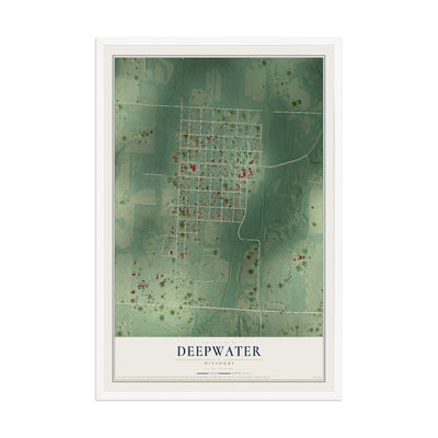 Map of Deepwater, Missouri, 12 x 18 inch print in a white wood frame