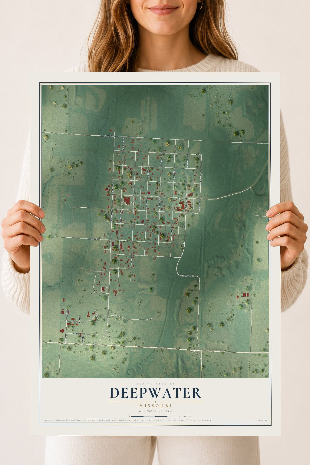 Map of Deepwater, Missouri, 18 x 24 inch unframed archival matte print