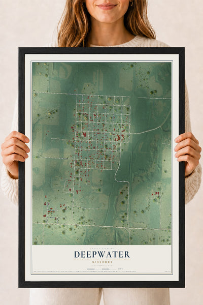 Map of Deepwater, Missouri, 18 x 24 inch print in a black wood frame