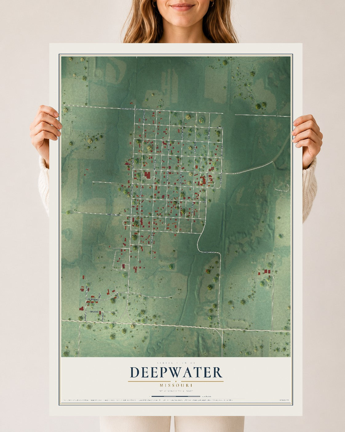 Map of Deepwater, Missouri, 24 x 36 inch unframed archival matte print